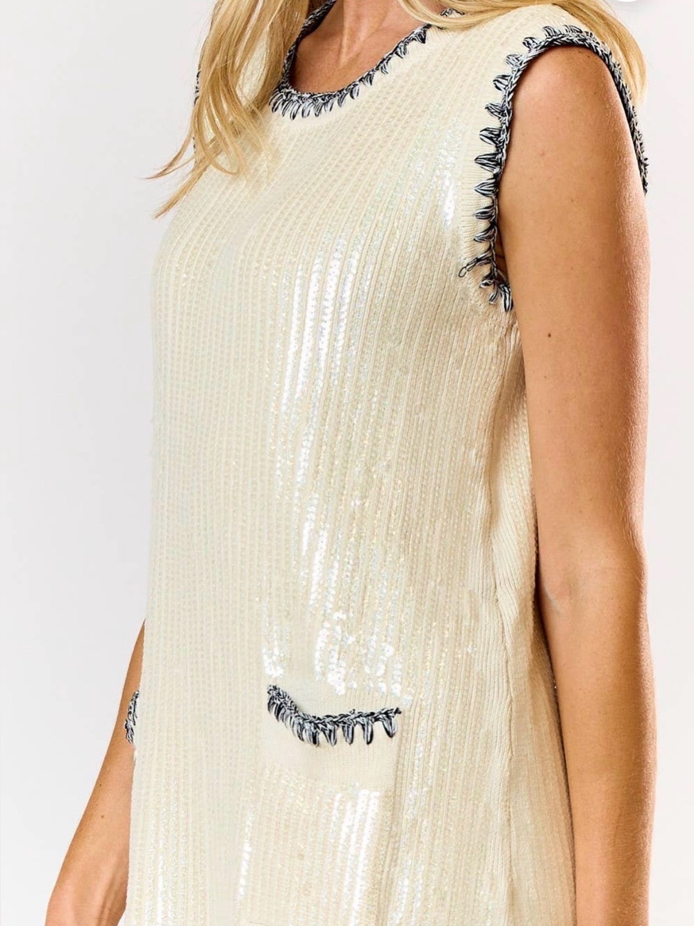 Lalavon Modenaire Sleeveless Sequin Knit Mini Dress Sz S 1960s Preppy sparkle - Picture 3 of 15